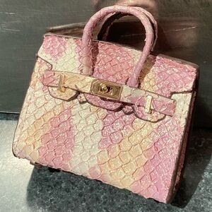 👜Handmade Genuine Leather Mini Lilac White Python Birkin Textured Tote Bag Charm